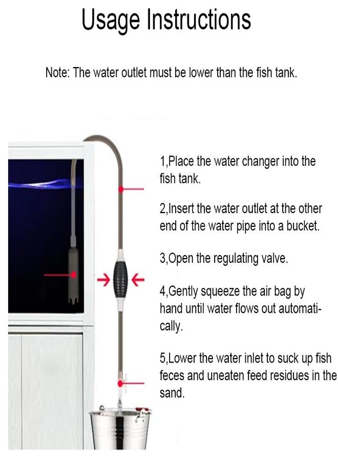 disclean Aquarium Siphon and Water Changer Kit 5.25ft Hose Manual Gravel Vacuum with Air Bulb Flow Valve Duck Bill Head All in One for Freshwater and Saltwater Tanks - Image 5